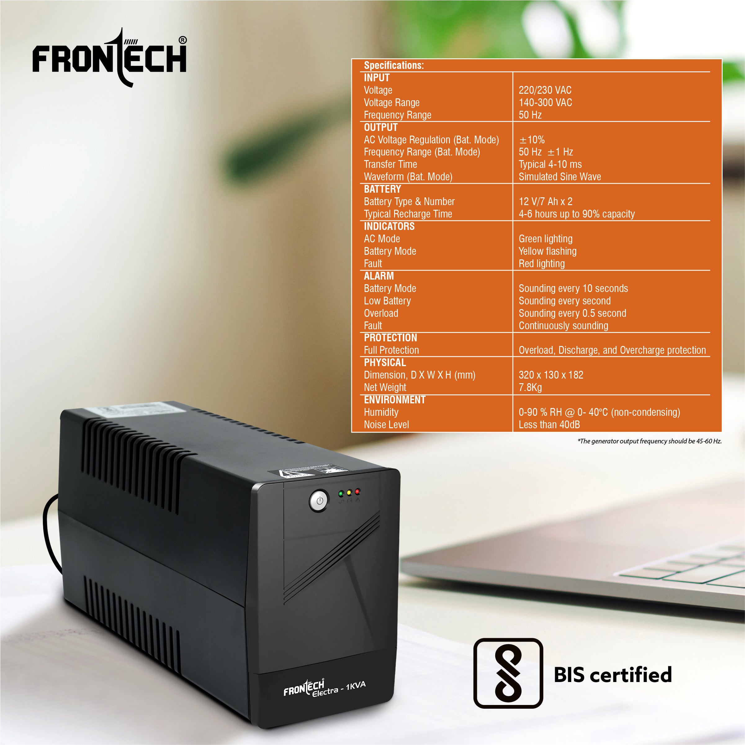 Frontech UPS Electra Plus 1000VA/600W (2566) Frontech UPS Electra Plus 1000VA/600W (2566)